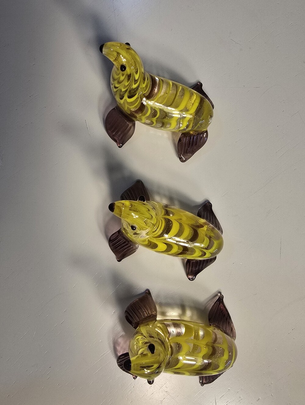 🦭Set 3 Glass Seals Fitz & Floyd Yellow Hand-Blown Glass Seal Sea Lion Figurines - Picture 4 of 8